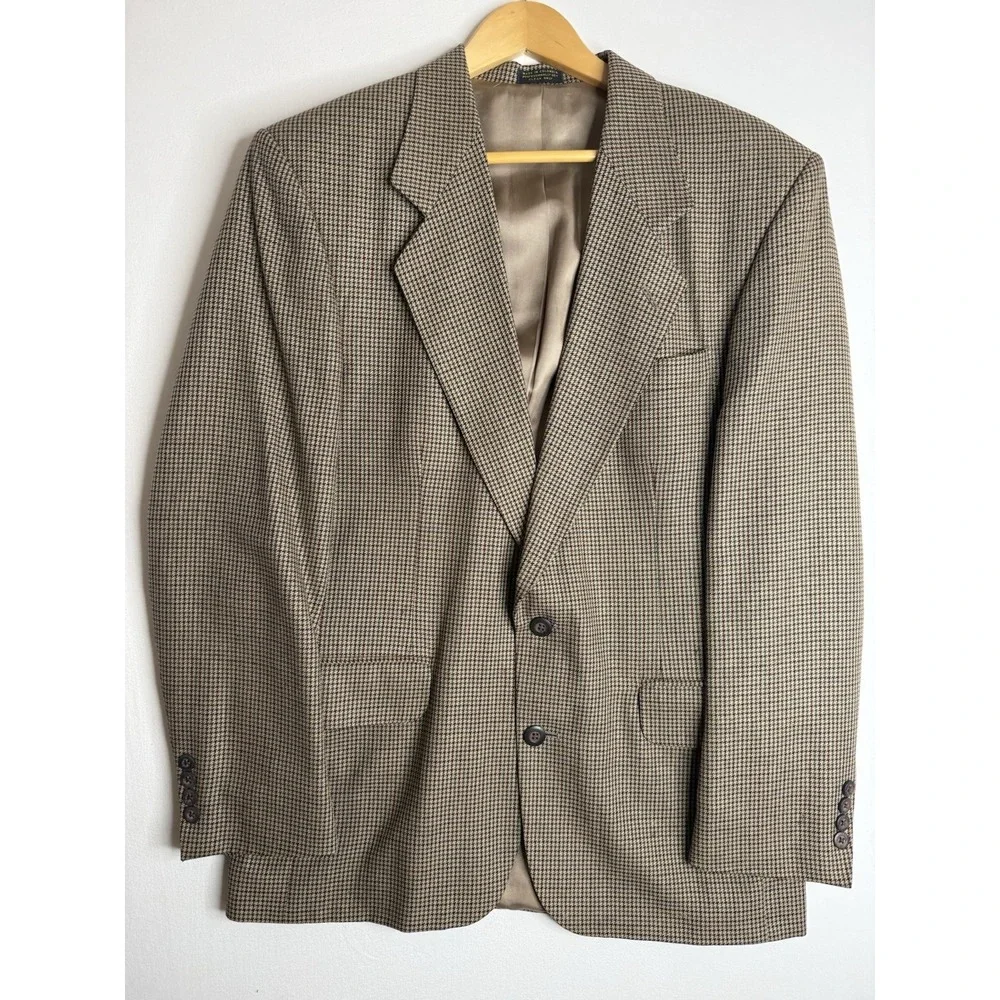 Robert Stock Men's Wool Houndstooth Sport Coat Blazer Brown Tan Tweed 39R
